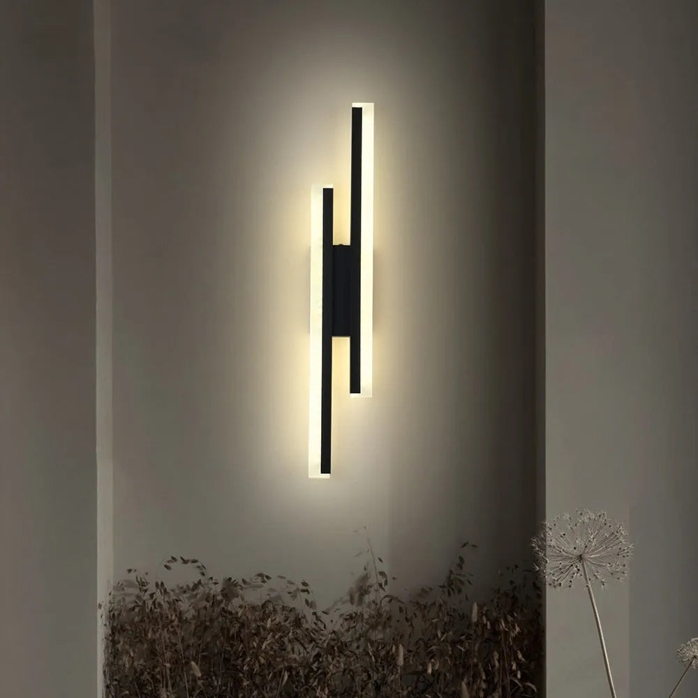 Gold finished double line wall lamp with 500mm length and tri-colour LED lighting options