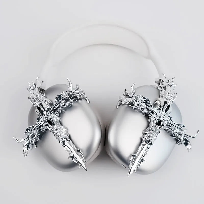 Gothic resin headphone cover for Apple AirPods Max in silver and gunmetal finishes