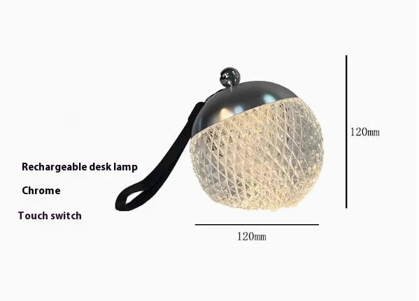Portable dimmable night lamp with touch control in aluminium and acrylic construction measuring 12cm