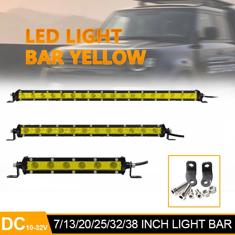 25-inch aluminium LED light bar with mounting brackets for truck or off-road vehicle