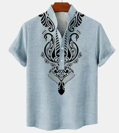 Men's striped casual shirt with personalised button closure in loose fit polyester fabric