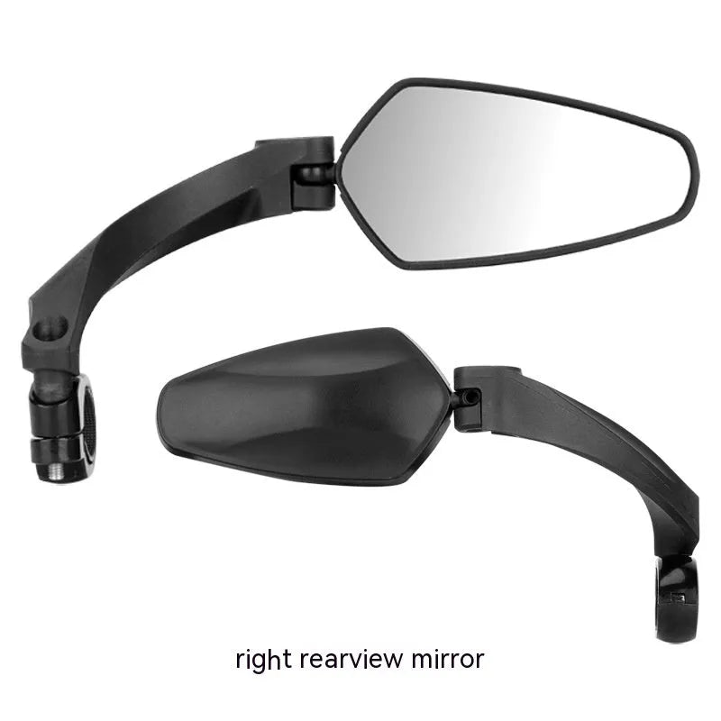 Black mountain bike rearview mirror with rotatable mount and acrylic reflective surface
