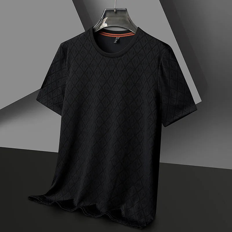Men's loose fit round neck short sleeve t-shirt in ice silk jacquard fabric