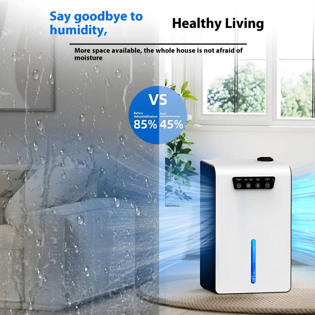 Milky white household dehumidifier for bedrooms with quiet operation and 4 litre water tank