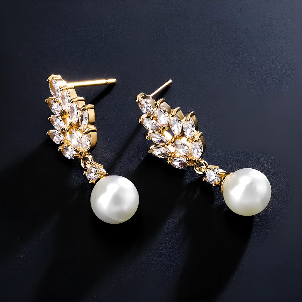 Geometric flower earrings with micro inlaid zircon stones in gold, platinum and rose gold plating options