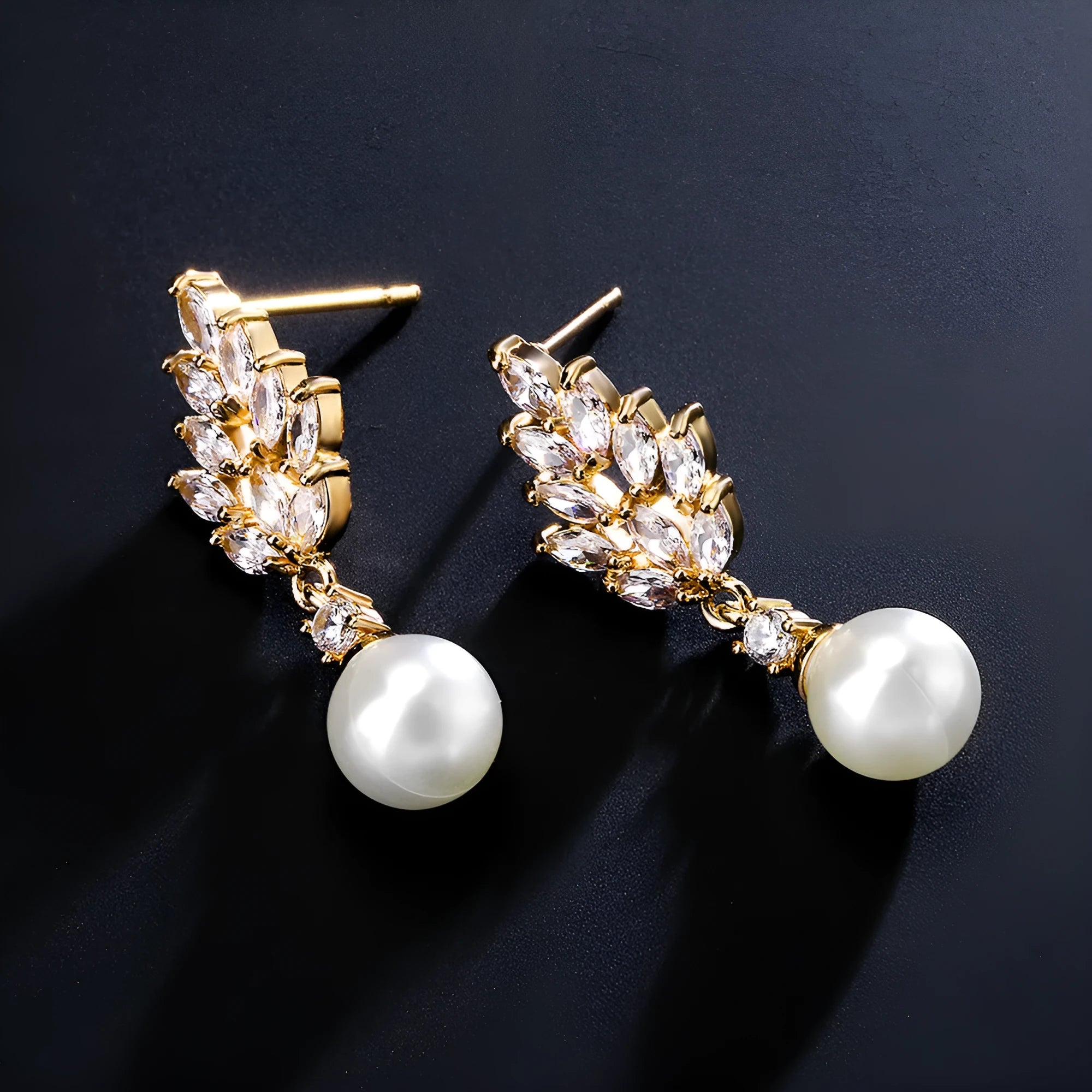 Geometric flower earrings with micro inlaid zircon stones in gold, platinum and rose gold plating options