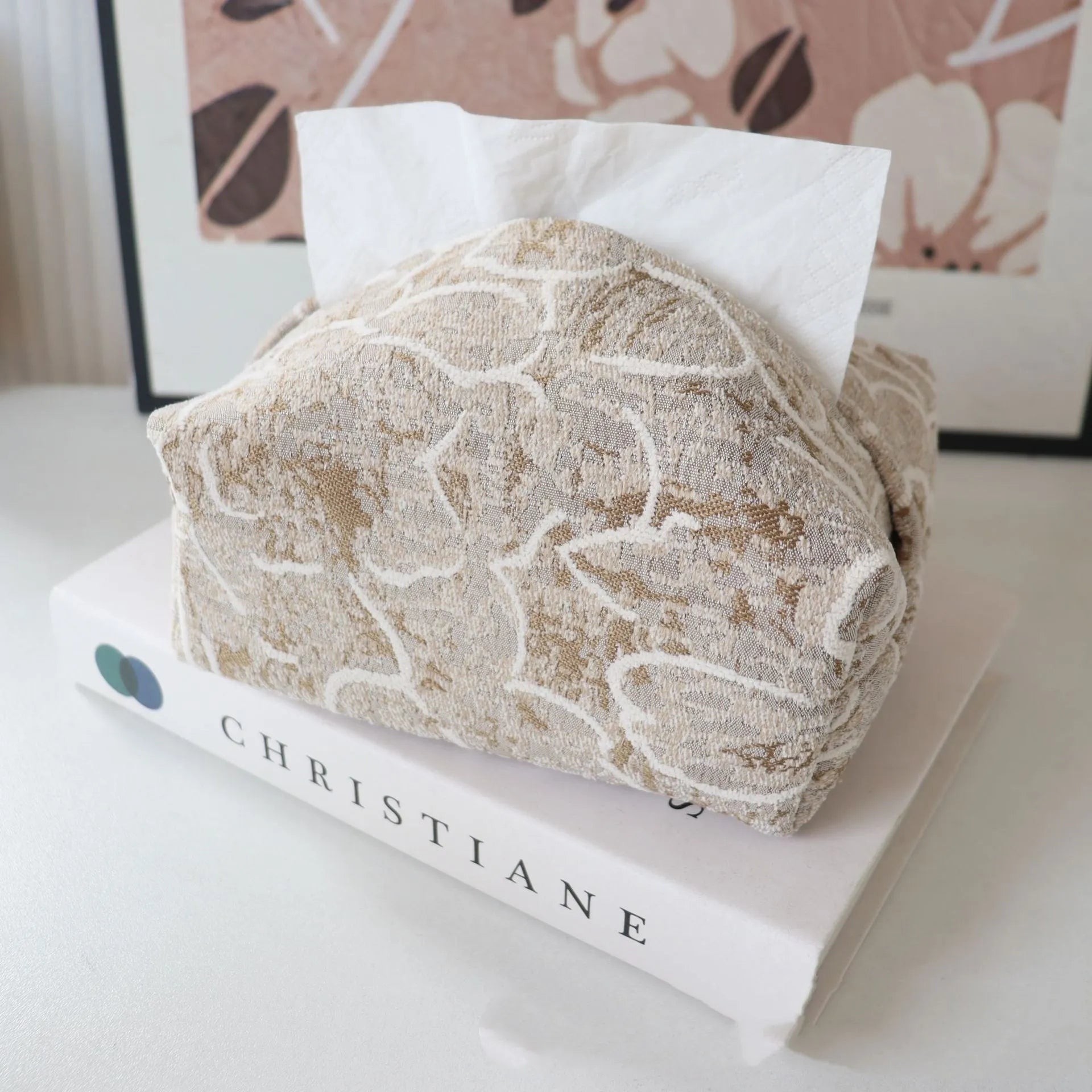 Chinese style floral cotton tissue box cover in pastel colours for living room decor