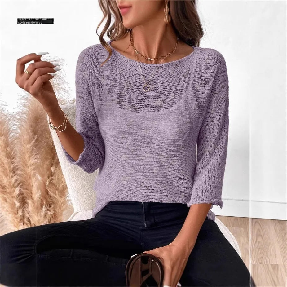 Women's knitted off-shoulder top with 3D pattern and 3/4 sleeves in multiple colour options