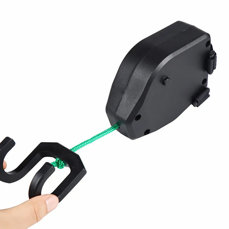 Black plastic bicycle trailer rope with universal hook connectors for towing child trailers