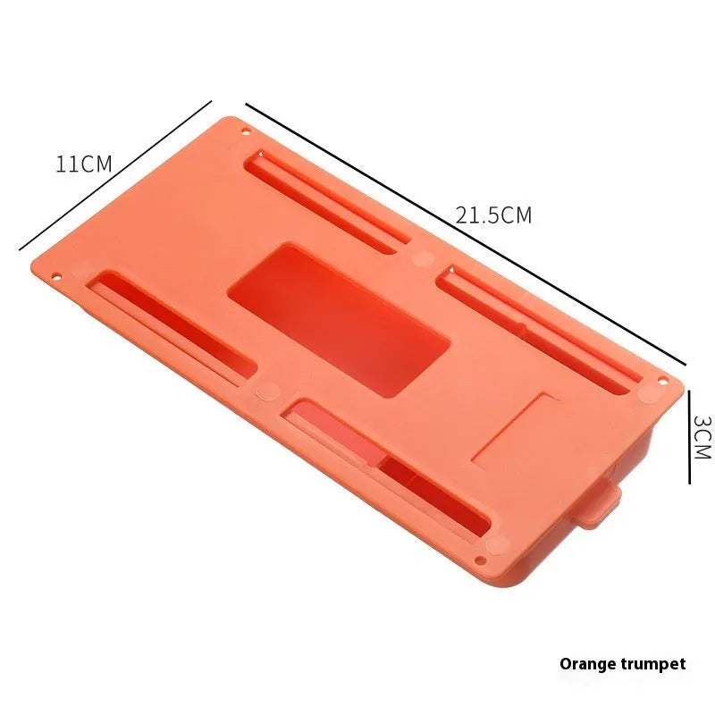 White plastic adhesive storage drawer with a covered grid design, shown mounted under a wooden desk.