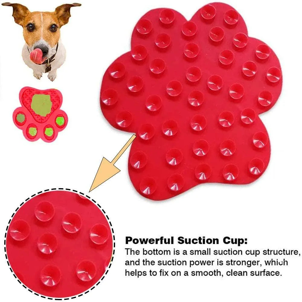 Blue silicone dog licking mat with bone texture and suction cups on back