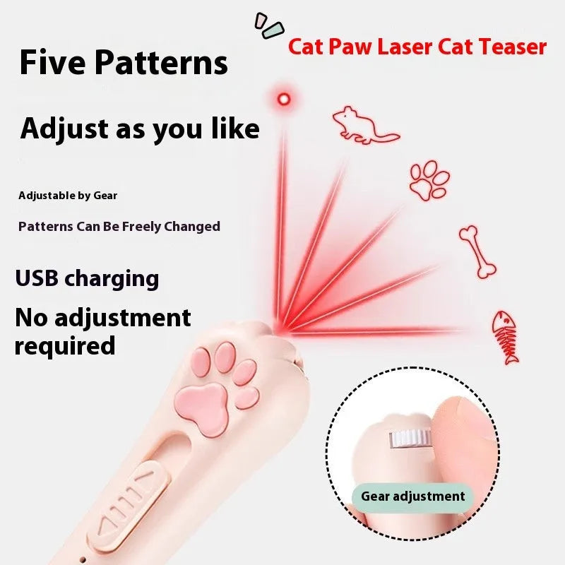 Rechargeable cat pen light toy with automatic self-hi feature in cream white, pink, or sky blue