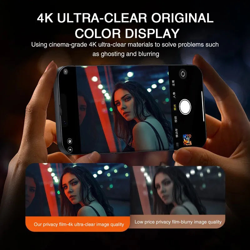 Anti-peeping tempered glass iPhone screen protector showing privacy angle restriction feature