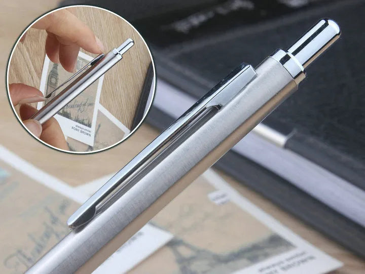 Metal automatic mechanical pencil shown with selectable lead size options including 0.5mm and 2.0mm.