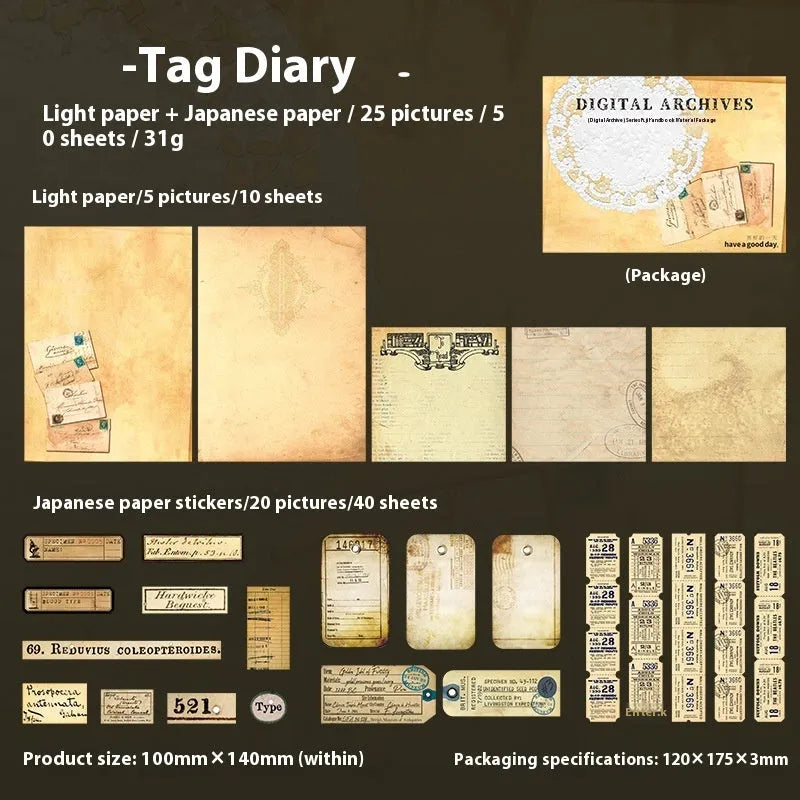 Retro English letter notebook and decorative card set with paper brick design