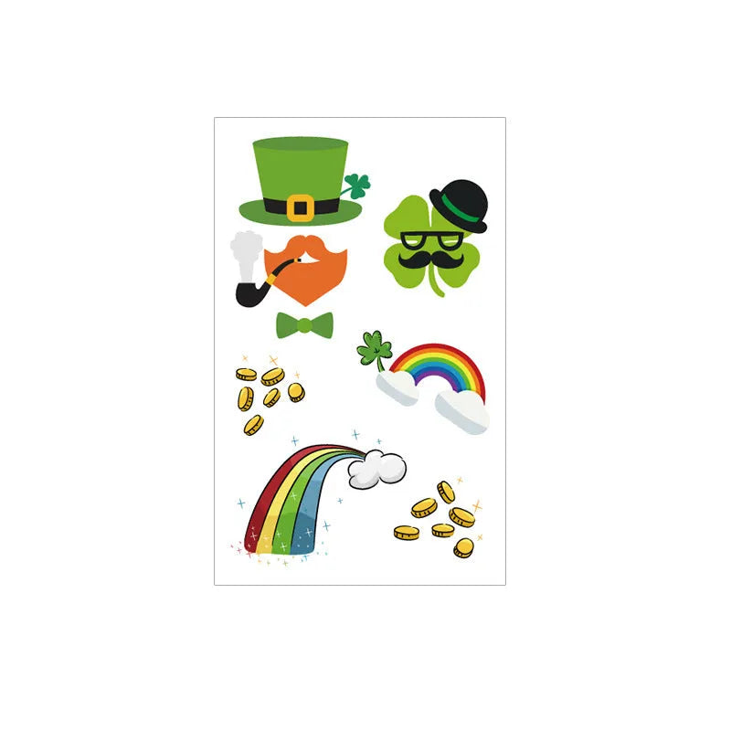 Pack of St Patrick's Day clover temporary tattoo stickers, 120mm by 75mm water transfer design.