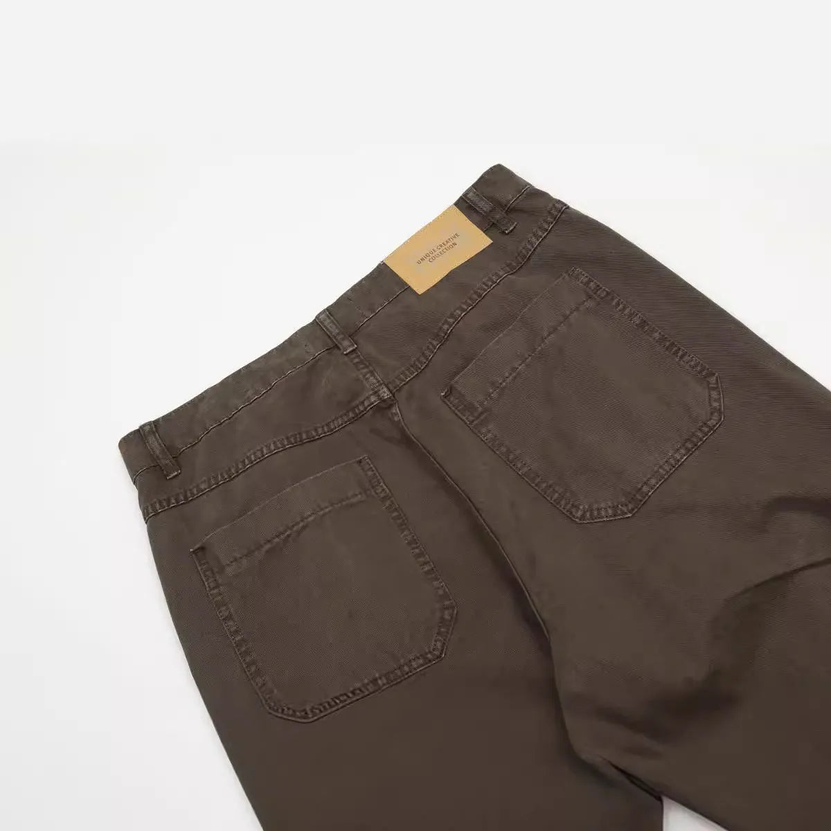Men's brown loose straight-leg trousers with high waist and wide leg opening