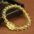 Yellow leather bracelet with artificial citrine crystal Pi Xiu charm in Chinese national style