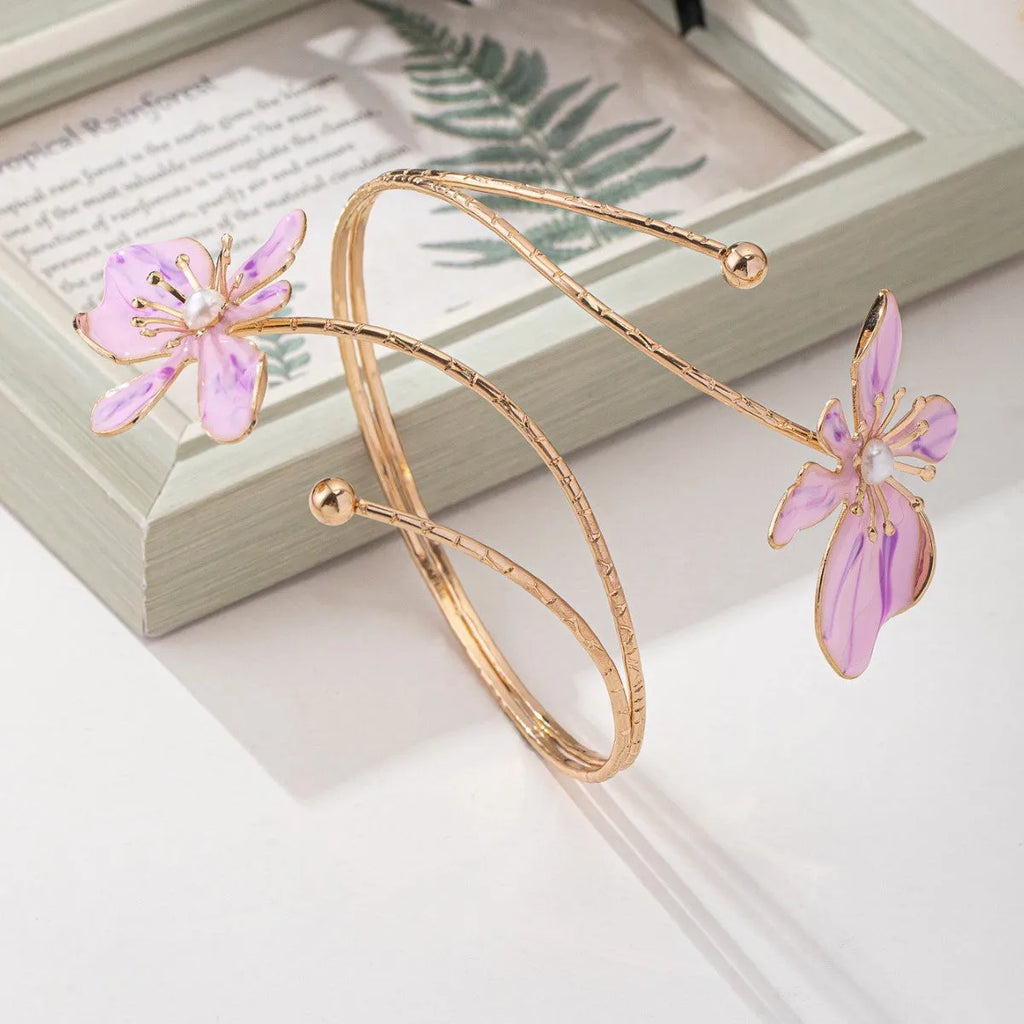 Alloy hollow armband with pattern lines in pink or purple colour jewellery bangle