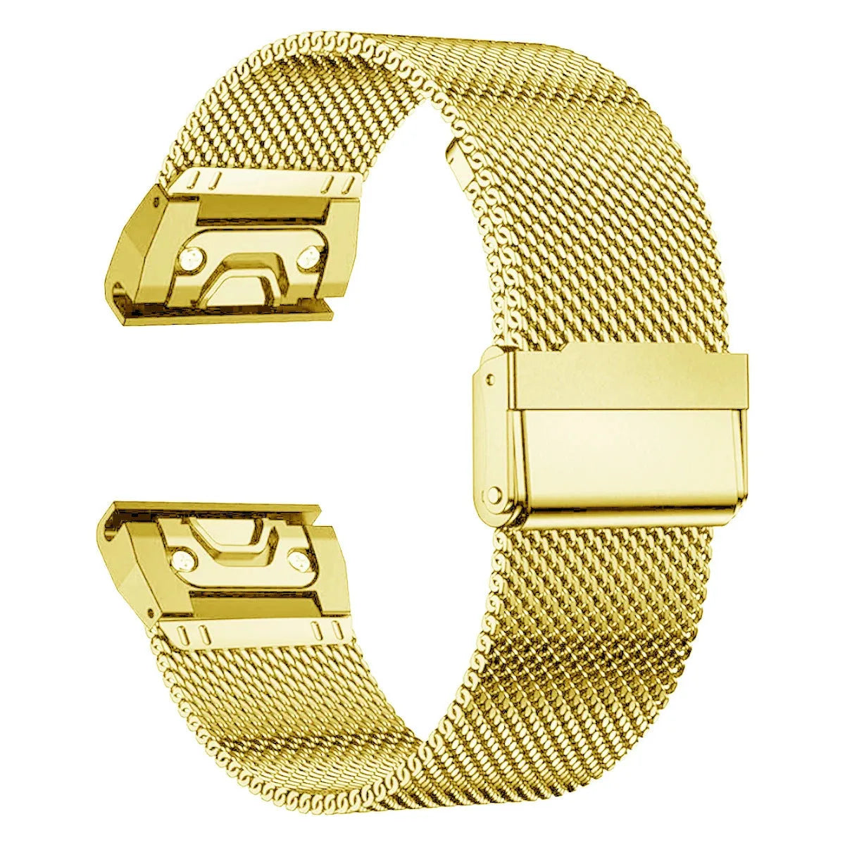 Stainless steel smartwatch strap for Garmin Fenix models in silver, black, gold, and rose gold colours