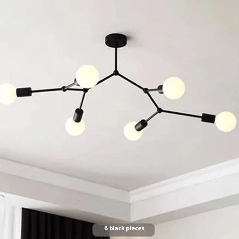 Nordic style iron chandelier ceiling lamp with multiple heads for bedroom or living room