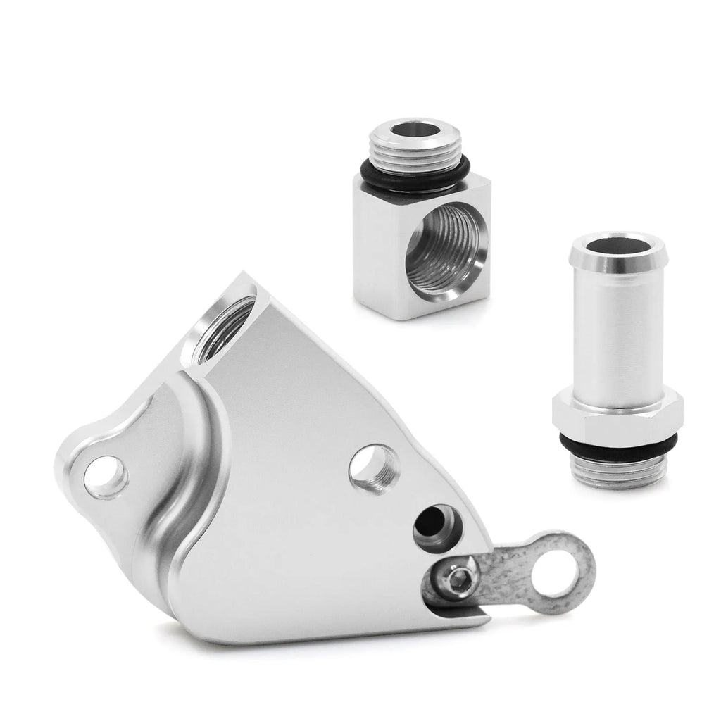Aluminium intake manifold coolant adapter for Honda K20 K24 engines showing connections