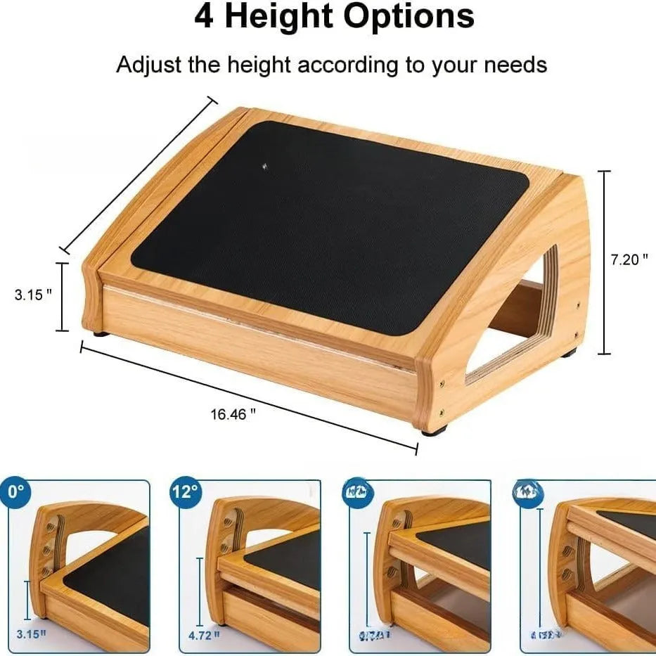 Wooden adjustable height desk footstool with bamboo mechanism in modern minimalist style