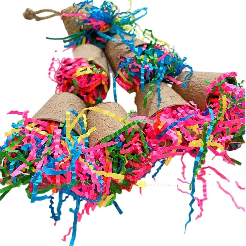 Parrot paper cup palm weaving gnawing toy hanging at 38cm length with wood-coloured weaving texture