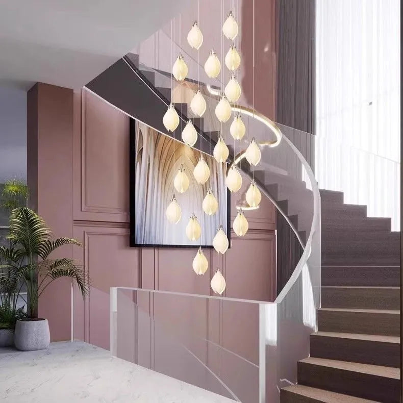 Single head ceramic magnolia flower pendant chandelier light with a minimalist design.