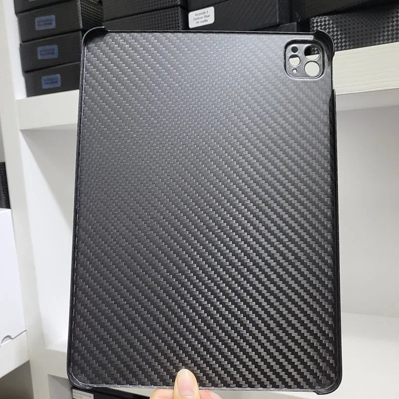 Apple iPad Pro 11 carbon fibre protective cover with 3K weave pattern and embossed plaid design