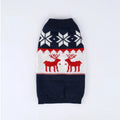 Navy blue knitted Christmas sweater for dogs on a small pet model