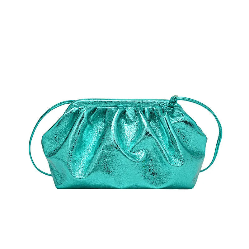 Simple hair clip shoulder crossbody bag in shell shape with sewing line details, shown in rose red colour.