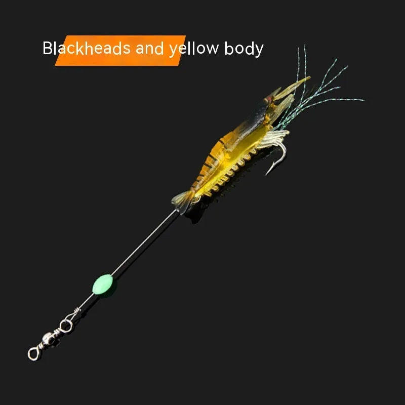 Luer soft fishing lure with integrated hook in six colour variations including black head yellow body and luminous options