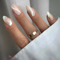Golden Lines wearable nail stickers in medium drop shape plaid pattern with plastic armour and jelly glue