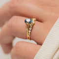 Gold plated women's ring with green zircon stone in flower shape on alloy base