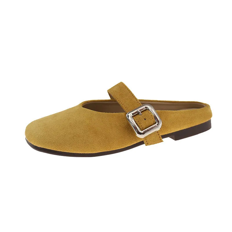 Women's flat PU leather slippers with square toe design in multiple colours