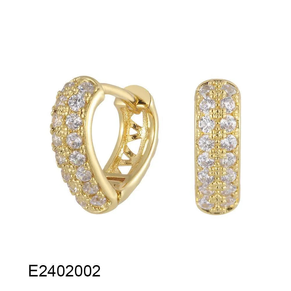 Brass gold plated heart-shaped zircon ear clip earrings with gang drill elements