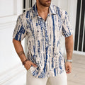 Men's striped short sleeve shirt in lightweight polyester with 3D printed pattern for summer casual wear