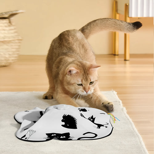Colourful cat self-play toy with plastic base and interactive teaser rods