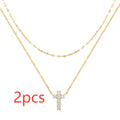 S925 sterling silver double layer twin diamond cross pendant on a clavicle chain.