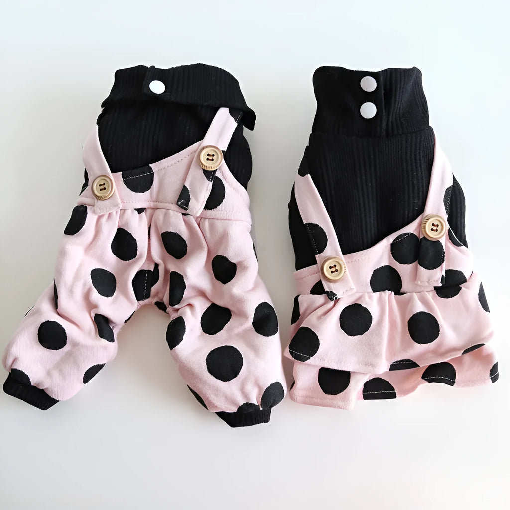 Pet clothing couple outfits with lapel shoulder straps in four-legged and skirt styles