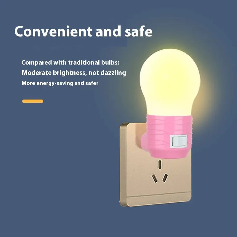 Plug-in bedside baby night feeding lamp in round modern design with white plastic shell