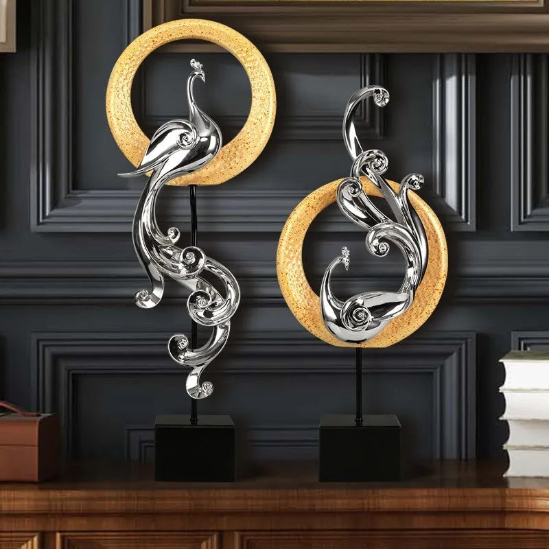 Large European-style phoenix resin ornament in silver, rose gold, or red colour options