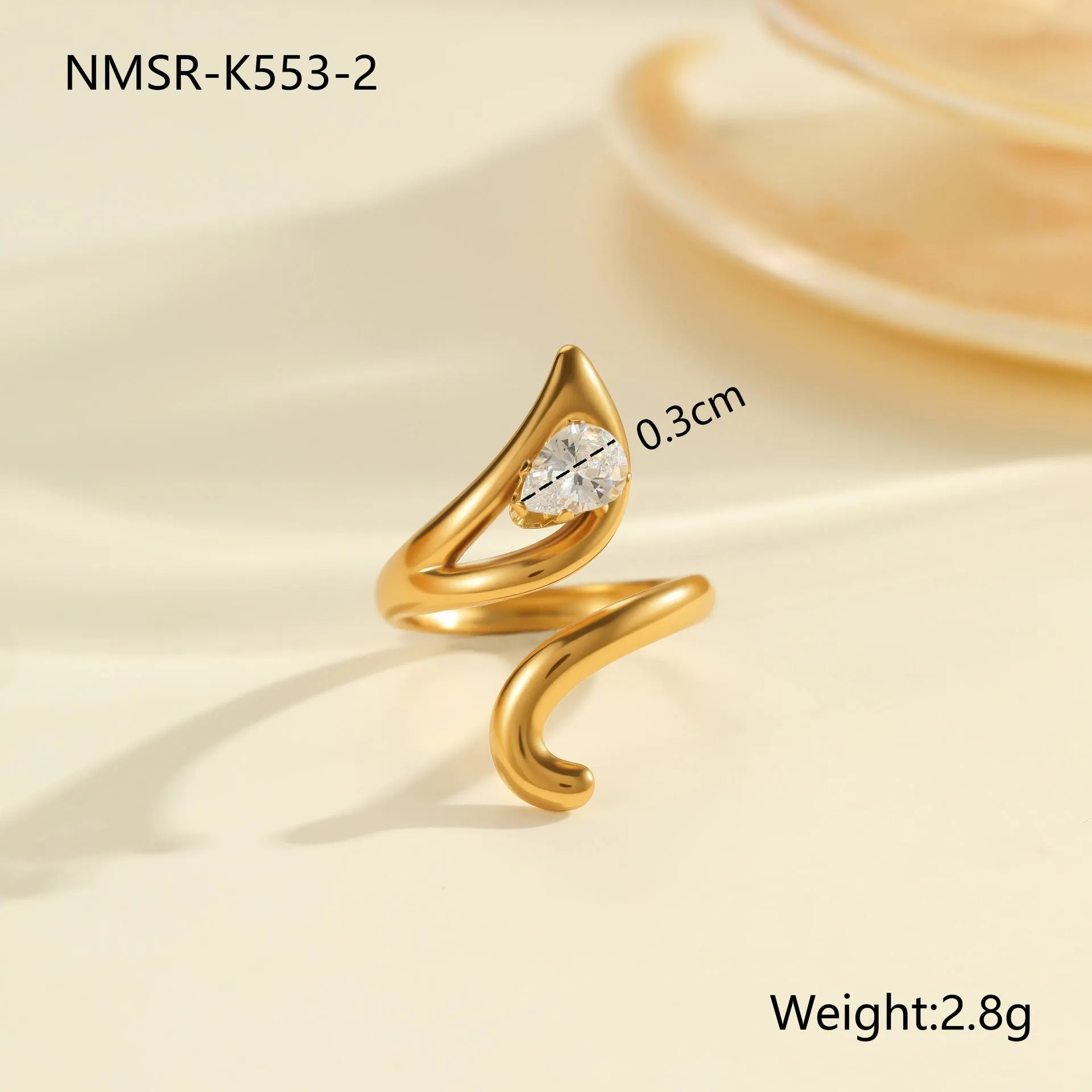 Women's stainless steel geometric zircon ring with open mouth free-size design