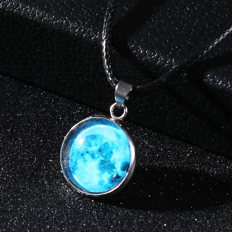 Christmas moon night sky luminous alloy pendant necklace with colourful glass constellation design