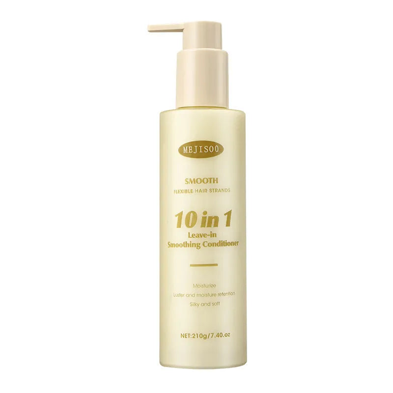 Bottle of wash-free 10-in-1 hair conditioner 210g for moisturising and nourishing frizzy hair