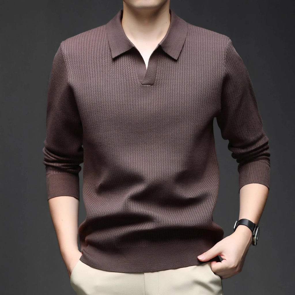 Men's loose pullover sweater in polyester blend fabric available in four colours for autumn casual wear