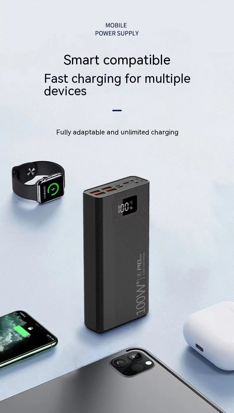 Black or white large capacity power bank portable charger with fast charging support.