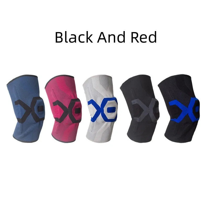 Men's silicone knee pad for sports protection in a two-tone colour, shown on a knee.