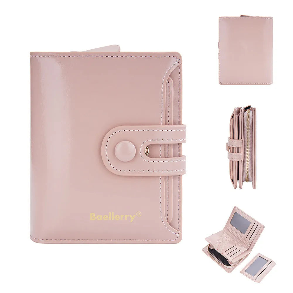 Women's PU leather card holder wallet shown in one of eight available colours.